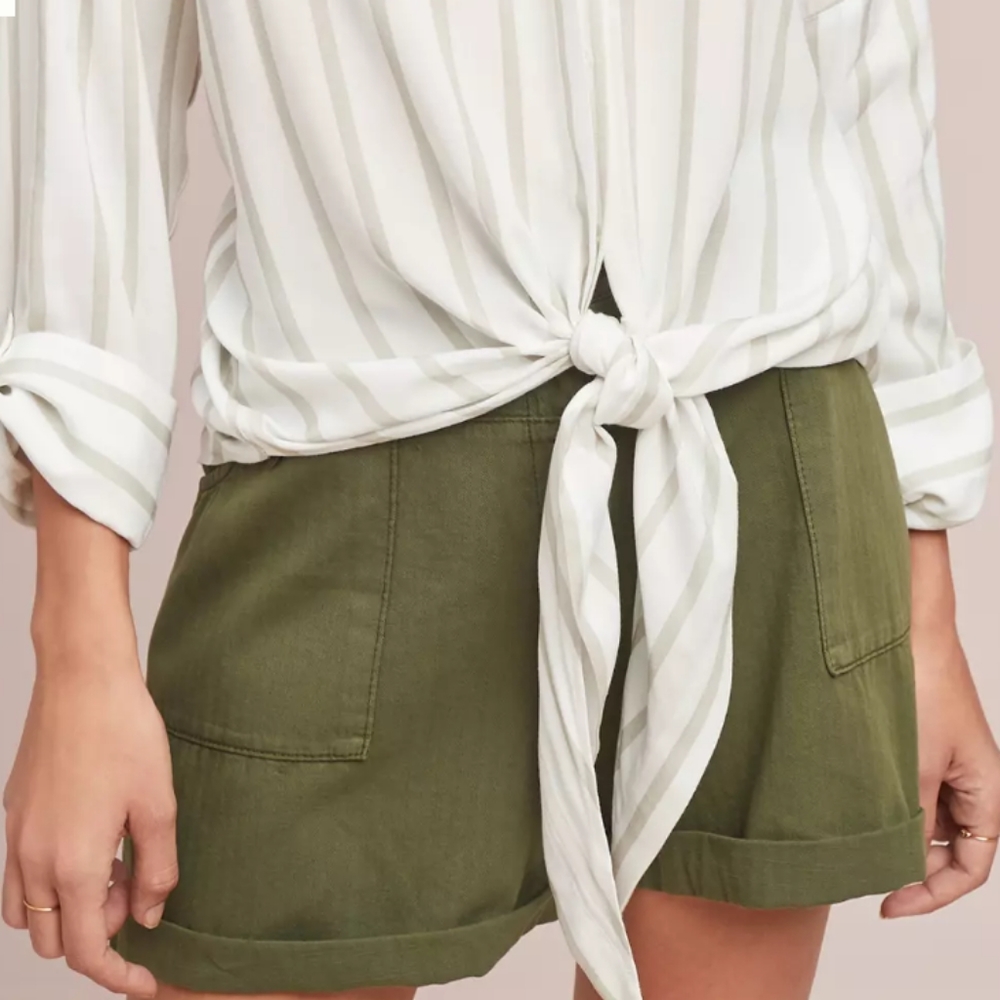 Anthropologie High Rise  Philippa Belted Utility Shorts in Army Green